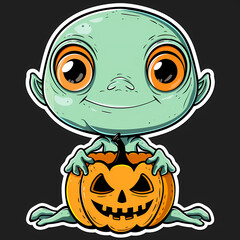 Fototapeta premium Cartoon Alien Celebrates Halloween Sticker,vector image