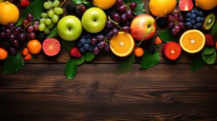 fresh fruits, including apples, oranges, bananas, grapes, 