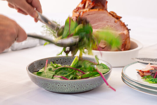 salad and christmas ham