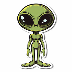 Cartoon Alien on a White Canvas Sticker ,vector image