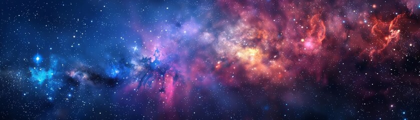 The view from space to a galaxy filled with stars and nebula offers a breathtaking panorama of the universes beauty, Sharpen banner template with copy space on center