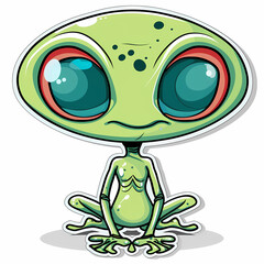 Cartoon Alien on a White Canvas Sticker ,vector image