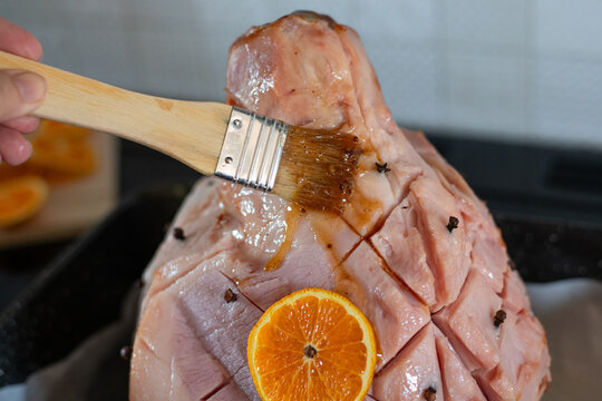 glazing a christmas ham