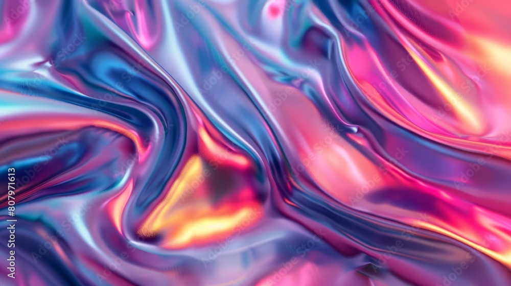 Poster vibrant holographic fluid textures use glossy, shifting colors to create a dynamic and engaging visu