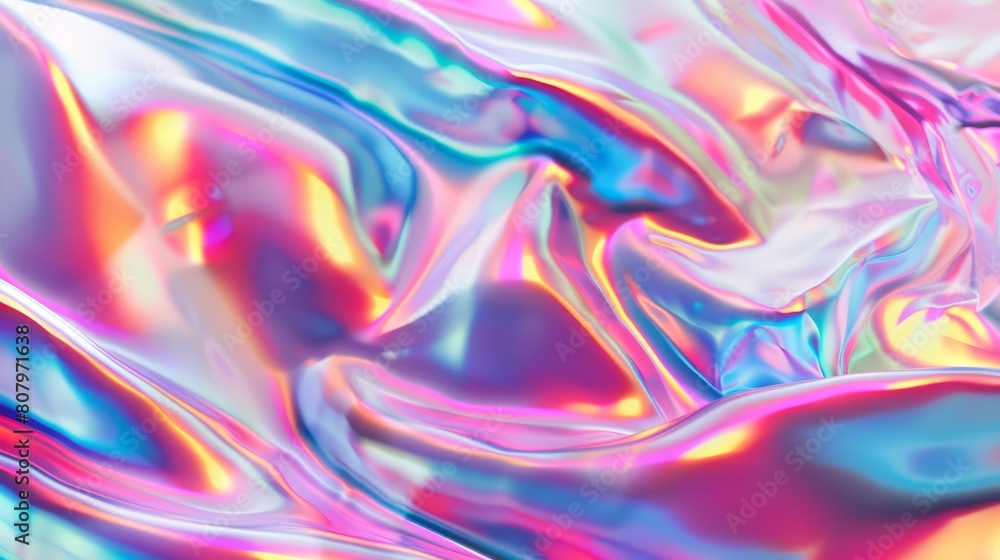 Poster vibrant holographic fluid textures use glossy, shifting colors to create a dynamic and engaging visu