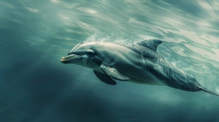 A bottlenose dolphin surfacing for a breath of air, adaptation to marine life