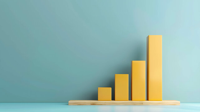 Growth bar chart or histogram showing growth of financial statement and profit in investment, copy space and minimal background, use for presentation