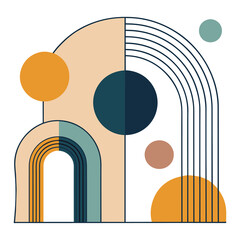 Colorful Line boho geometric Zen line arches and circle shapes composition outline retro pattern simple minimalist vector illustration generated by Ai