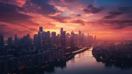 Fototapeta premium sunset over a bustling cityscape, 