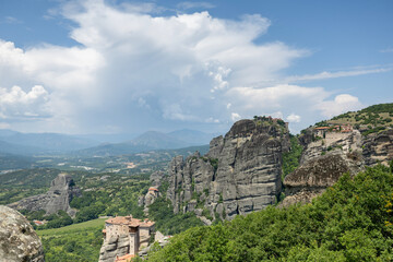 Naklejka premium meteora rock formations and monasteries in greece