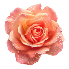 Dew-kissed orange rose isolated on transparent background, ideal for vibrant floral designs and decorations