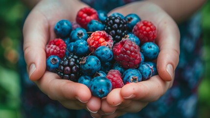 A person holding a handful of berries in their hands, AI