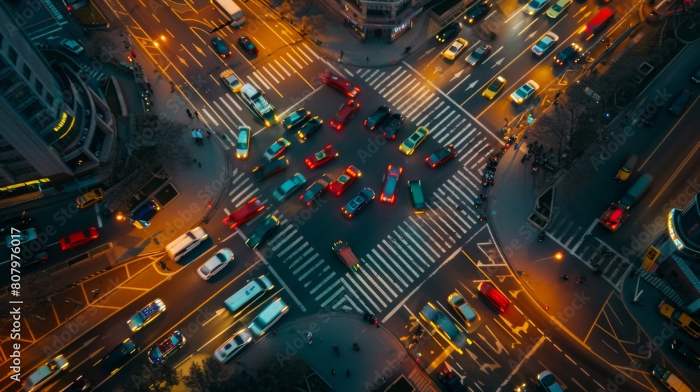 Aufkleber a busy intersection with traffic lights changing, symbolizing order in chaos