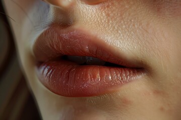 Fototapeta premium Detailed macro photo showcasing human lips with natural skin texture and pink lip color
