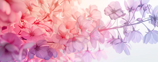 Spring blossom gradient from cherry pink to soft lavender in a floral abstract wireframe delicate  lovely