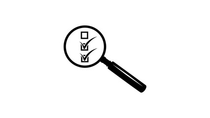 Inspection emblem,magnifying glass with checkboxes, black isolated silhouette