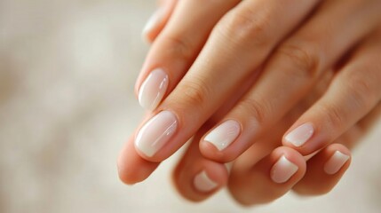A woman's hands with white and pink nails are shown, AI