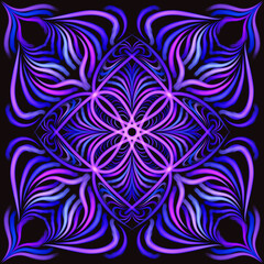 Oriental motifs, bright multi-colored ornament on a dark, black background, modern, ethnic pattern, India, mandala, richly decorated, gold, luxury