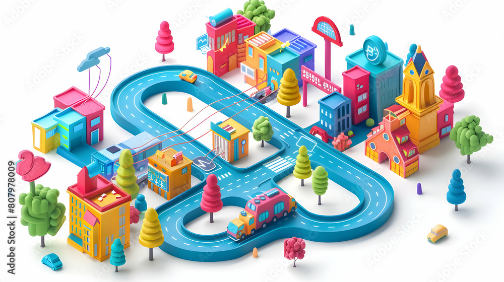 Poster 3d flat icon customer journey mapping: exploring customer experience stages in isometric scene to id