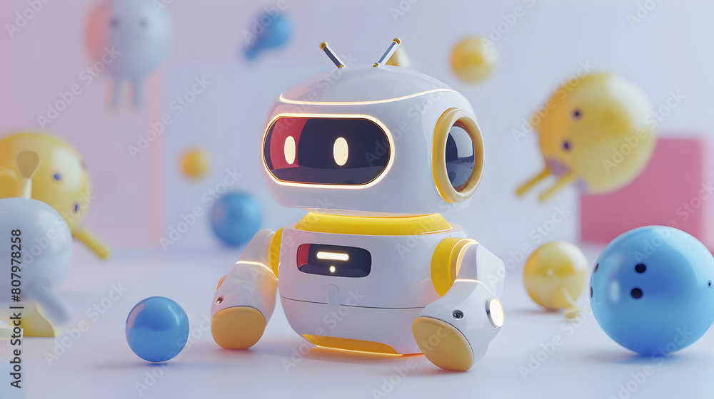 Poster 3d flat icon: customer service chatbot answers queries, improves efficiency, reduces wait time in is