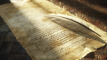 A captivating 3D model of a quill pen writing on a parchment with an inspirational message  ,3D render
