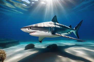 Shark on the seabed underwater
