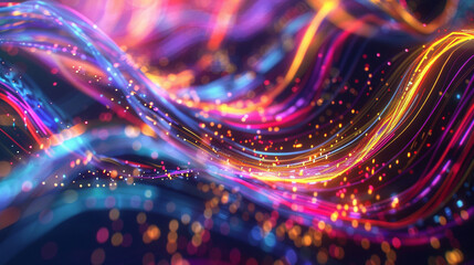 Vibrant digital communication lines twisting and turning in an abstract, colorful dance.