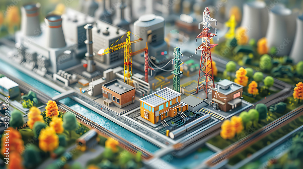 Poster electrical engineer developing smart grid concept with 3d flat icon and renewable energy integration