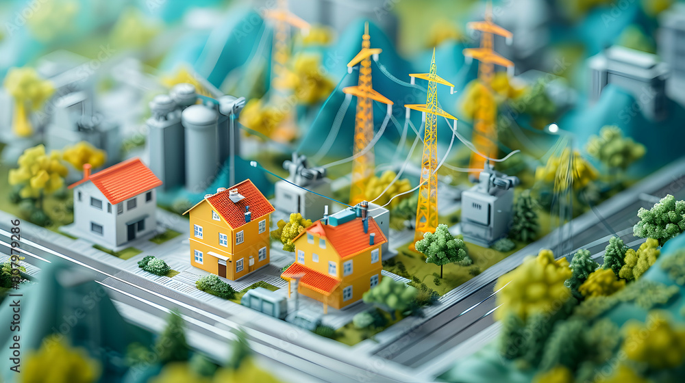 Poster 3d flat icon of electrical engineer developing smart grid framework with renewable energy and advanc