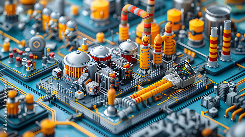 Poster 3d flat icon: electrical engineer effortlessly programming plcs for efficient manufacturing automati