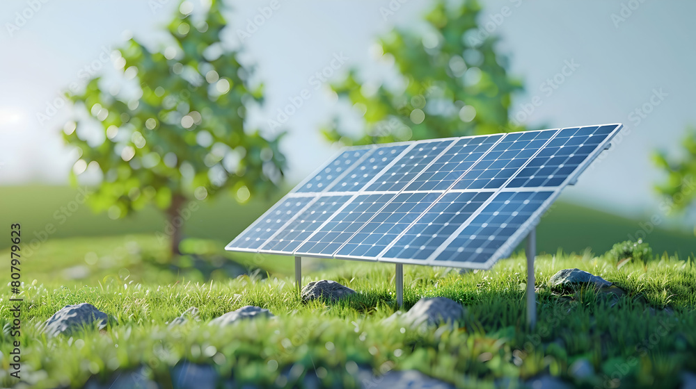 Poster isometric 3d flat icon of electrical engineer monitoring solar panel array for renewable energy stan