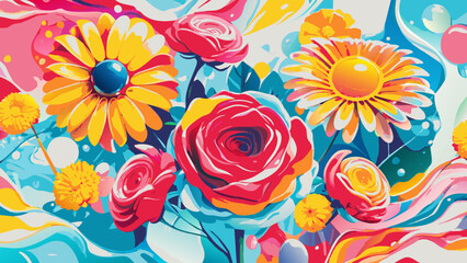 Vibrant Floral Explosion: Colorful Abstract Flowers in Modern Art Style