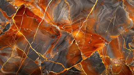 Vivid burnt orange  slate marble texture with golden lines reflecting a contemporary  luxurious stone style