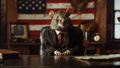 A rat is dressed in a suit and tie