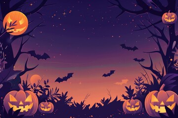 Minimalist Halloween Theme with Geometric Pumpkins and Bats Border

