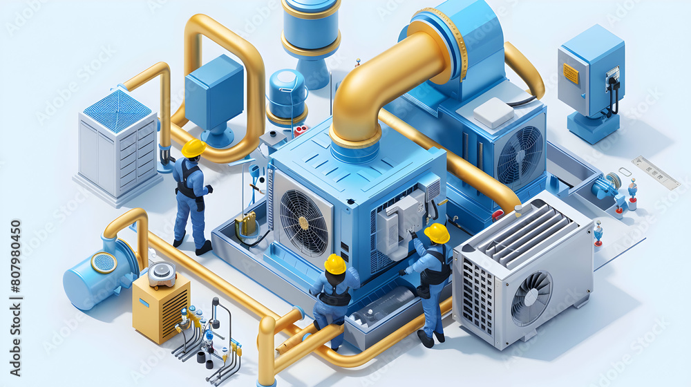 Poster professional hvac technicians installing ventilation system with secure ducts and optimal airflow in
