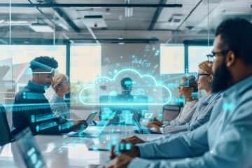Fototapeta premium Seamless collaboration in teamwork via cloud with leadership and idea development in digital management