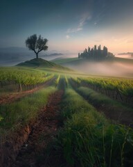 Misty Tuscan Countryside, Endless Fields, Olive Trees, Vineyards