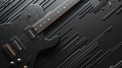 Minimalist Rock Music Theme with Geometric Electric Guitars and Drumsticks Border

