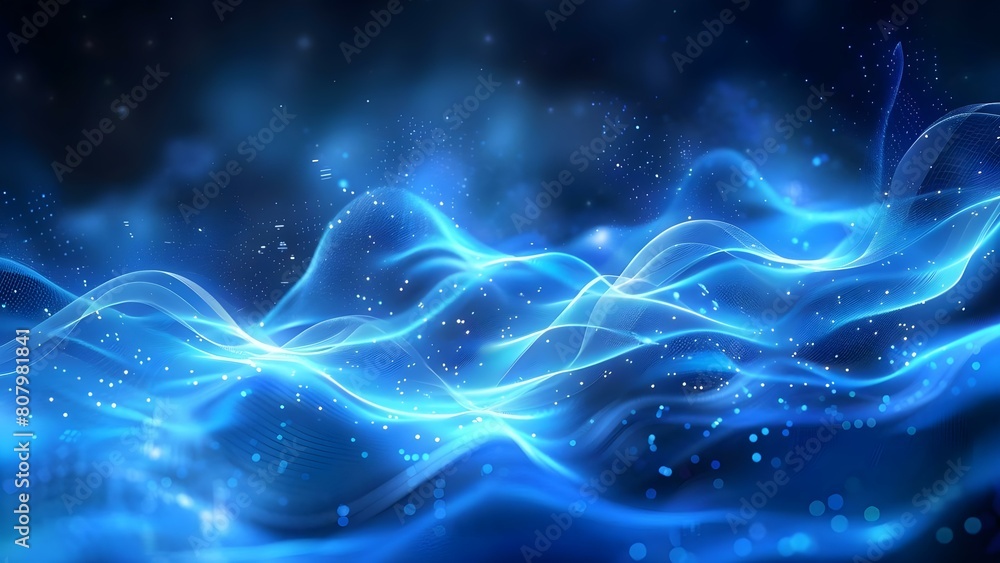 Poster visualizing a futuristic digital cloud landscape with abstract blue network and big data. concept fu