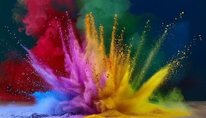 Explosion splash of colorful powder with freeze abstract splatter of colored dust powder.