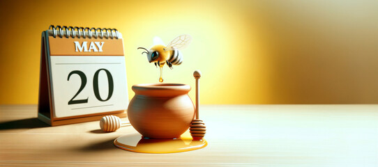 Honey Bee and Calendar Marking World Bee Day
