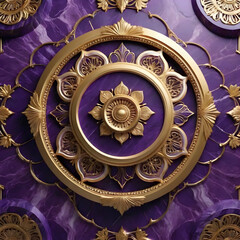 Fototapeta premium Mandala. decorative ornament on a purple marble background.