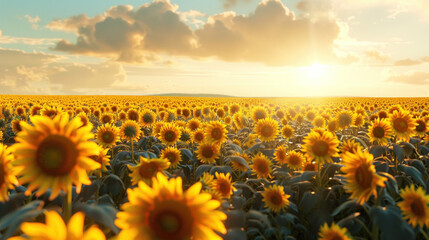 Sunflower field filled with blooming yellow flowers,