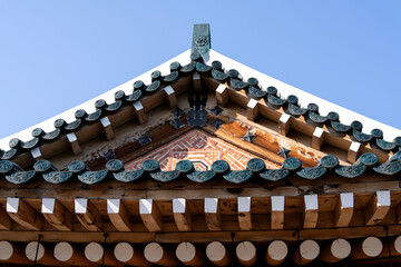 View of the tiled roof in the traditional Korean building