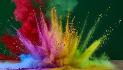 Explosion splash of colorful powder with freeze abstract splatter of colored dust powder.