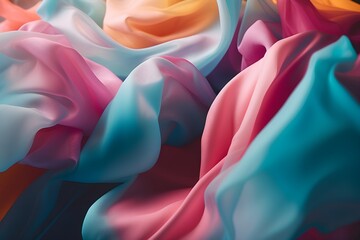 Pink dreamy pastel watercolor flowing waves backdrop. Purple, blue, mint, teal soft painted wavy folds. Abstract art luxury color wave background. Silk drape waves background for banner Ai generated