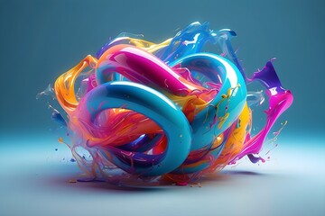  Abstract holographic melted shape. Liquid metal form isolated. Iridescent wavy chrome substance. Ai generated