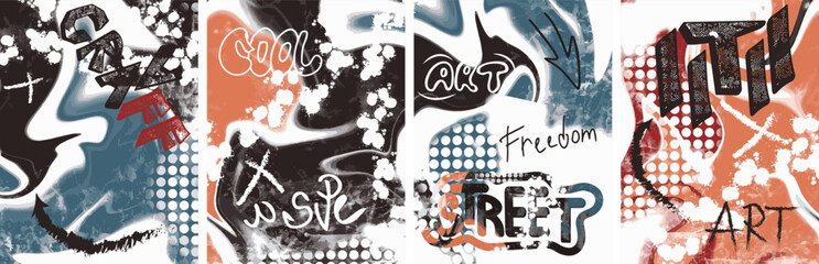 Graffiti grunge texture Abstract background set of posters in graffiti style cover banner flyer street style wall art design elements