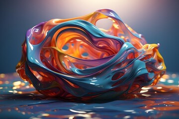  Abstract holographic melted shape. Liquid metal form isolated. Iridescent wavy chrome substance. Ai generated